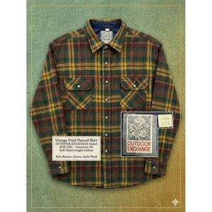 Vtg Outdoor Exchange Flannel Shirt XXL Men's Plaid Heavyweight Cotton Premium